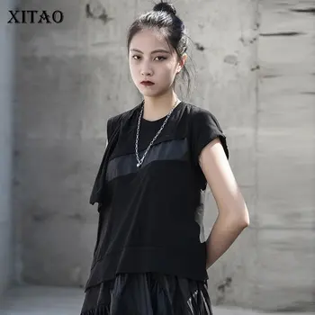 

XITAO Original Designer Irregular Black Slim Down Sleeveless Casual Patchwork T Shirt 2020 Summer New Fashion Women Tee DMY4061