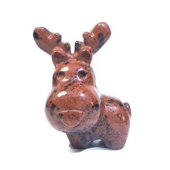 

Natural Obsidian Christmas Deer Crystal Crafts Statue Halo Stone Statue Home Decoration Quartz Art Therapist Guardian