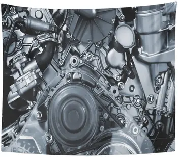 

Silver Car of The Internal Combustion Engine Auto Repair Tapestry Home Decor Wall Hanging for Living Room Bedroom Dorm 50x60 in