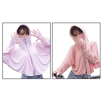 

Women's Cardigan Long-Sleeve Sunsn Jacket Outdoor Riding Hooded Shawl Breathable Ice Silk Sunsn Clothing