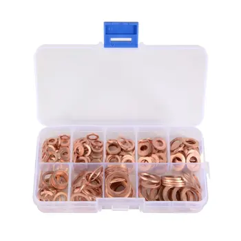 

200pcs M5-M14 Assorted Solid Copper Gasket Washers Seal Flat Ring Set with Box