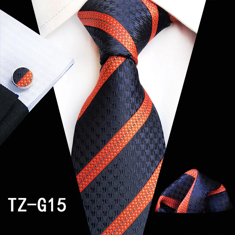 Ricnais 8 см Шелковый мужской галстук набор черный красный плед полосатый носовой платок запонка шелковый галстук деловой Свадебный карман квадратный галстук - Цвет: 15