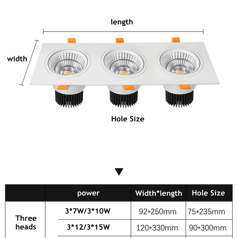 Dimmable COB LED Downlight, Spotlight Quadrado, Iluminação