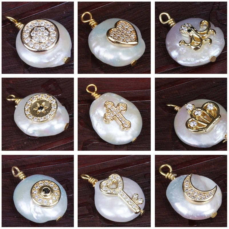 White CZ Paved Evil Eye Cross Hamsa Star Note Crescent Tree Flower Animal Charm Freshwater Pearl Pendent Beads For Jewelry DIY | Украшения
