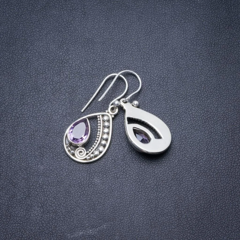 

Natural Amethyst Handmade Unique 925 Sterling Silver Earrings 1.25" Y2918