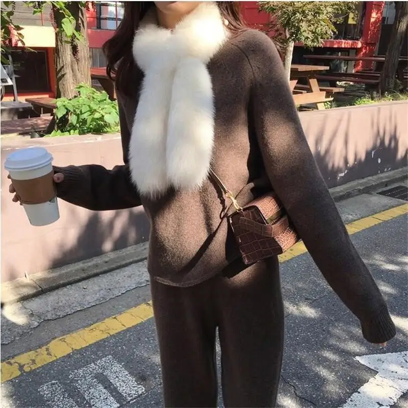 

Women Sweater Two Piece Knitted Sets Solid Slim Tracksuit Autumn Winter Fashion Sweatshirts Sporting Suit Female