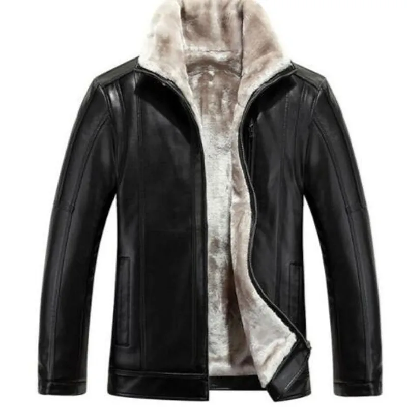1 HOT Winter Men New Leather jacket Business casual Velvet bigger sizes coat - Цвет: 1