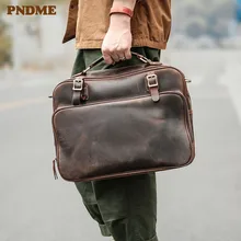 PNDME, винтажный, Повседневный, crazy horse, Воловья кожа, мужской портфель, натуральная кожа, бизнес стиль, роскошный, большой, для ноутбука, на плечо, сумки-мессенджеры