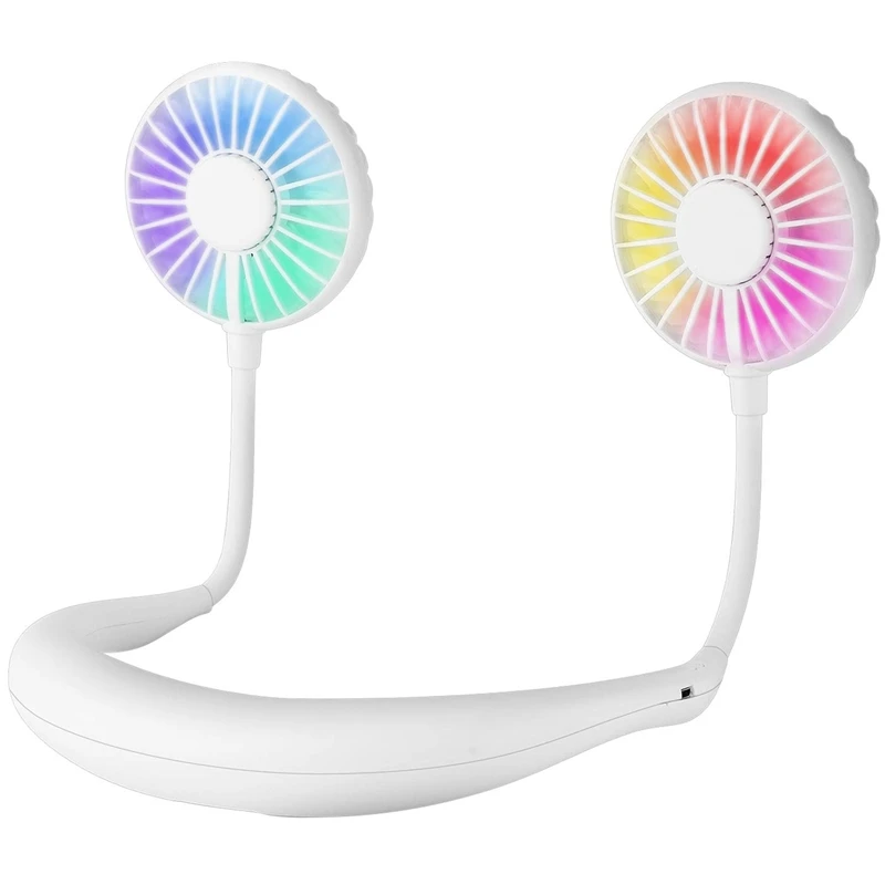 

Hand Free Usb Personal Fan- Portable Handheld Mini Led Fan Headphone Design Neckband Fan Internal Rainbow And White Light, 3 Spe