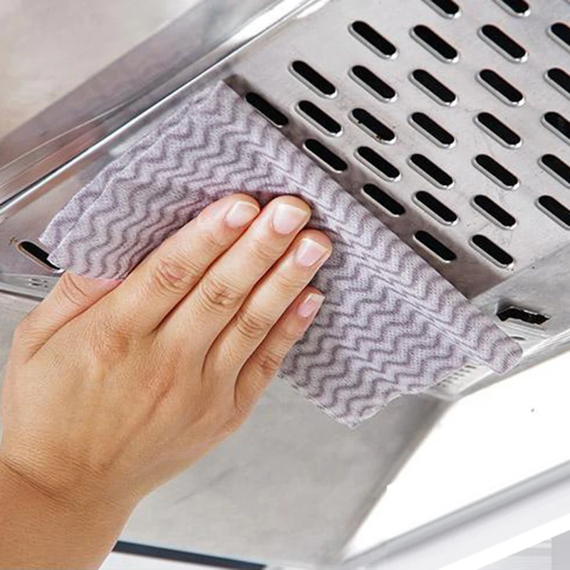 

50Pcs Roll Non-Woven Disposable Cleaning Cloth Towels Fabric Washing Kitchen Towel Striped Practical Rags Wiping Souring Pad