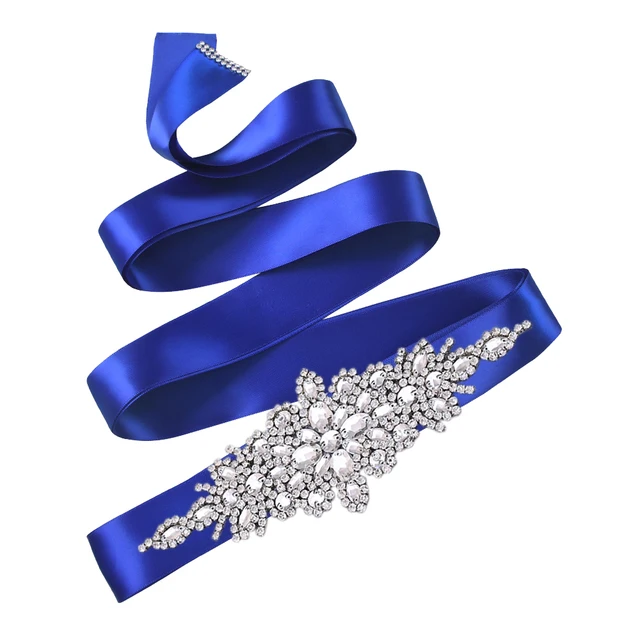 TOPQUEEN S01 Rhinestone Women's Belt Bride Belts Bridal Sashes Wedding Accessories Belts For Evening Party Prom Gown Dress Royal blue ribbon