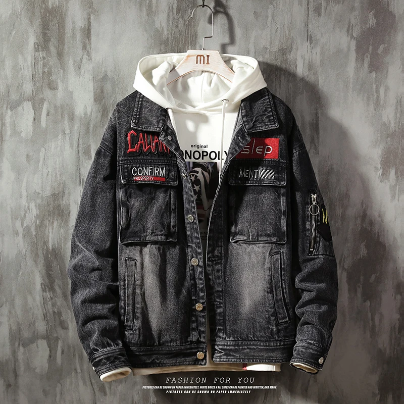 

2019 Autumn Fashion Denim Jacket Male Korean Popular Trend Large Size Harajuku Style Jacket Men and Japanese style clothes