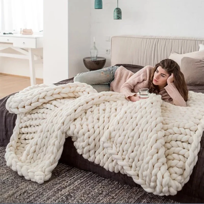 New ultra thick wool blanket arm knit hand-knitted woolen sofa Icelandic | Дом и сад