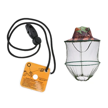 

Camouflage Fishing Hat Bee Keeping Insects Mosquito Net Prevention Cap & Multi-Function Signal Mirror Whistle