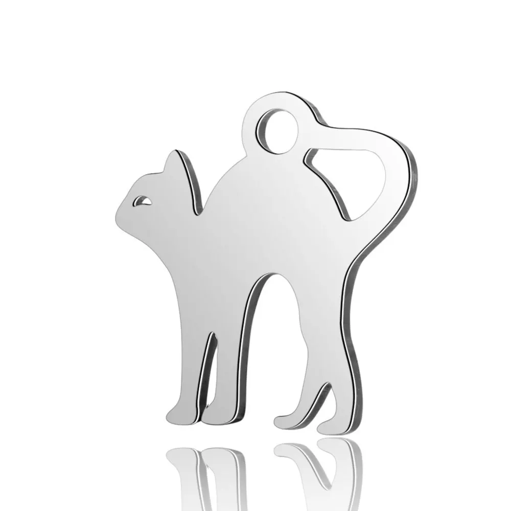 

20Pcs/Lot 12*12.5mm Stainless Steel Animals Cat Charms Mirror Polish Charms For DIY Making Necklace Key Chain Bracelets Jewelry