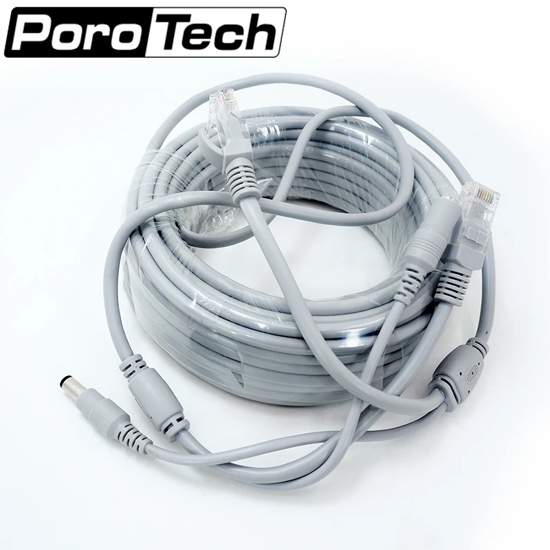 NC 15M 20 шт./лот сетевой кабель питания DC + RJ45 серые кабели 15 м для ip камеры NVR системы