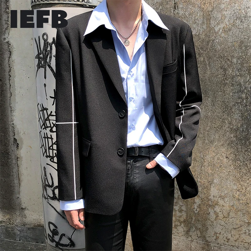 Blazers Coat New-Suit IEFB Black Handsome Korean Mens Casual Single-Breasted Fashion