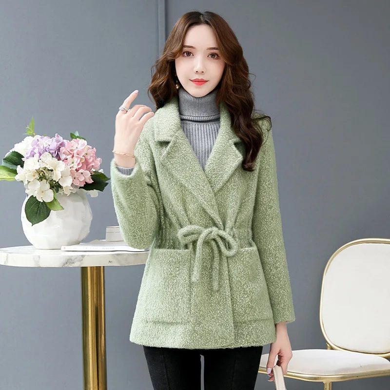 Light green Продукт, женская одежда,, зимняя, в студенческом стиле, милое, пушистое, Женское пальто, короткий свитер, противостоит, женские пальто - Цвет: Light green