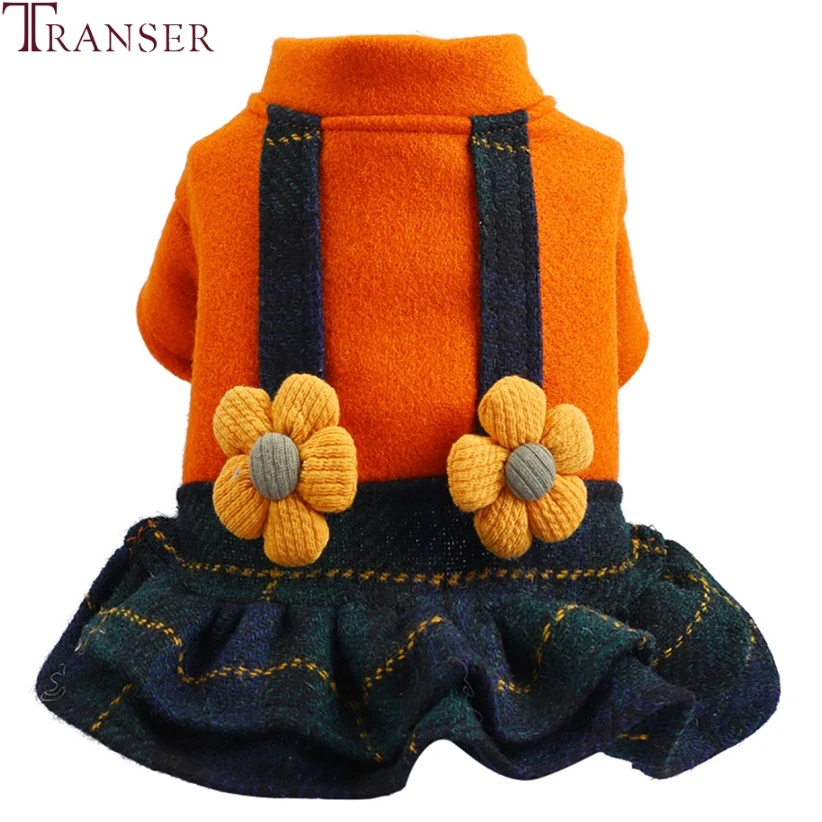 

Transer Dog Clothes Cute Dog Ruffle Skirt Overalls Flowers Pet Dog Dress Winter Warm Puppy Clothing Small Dog Coats 9904