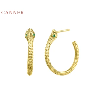 

CANNER Real 925 Sterling Silver Earrings For Women Simple Stylish Python Stud Earrings Zircon Diamond Korean Jewelry Pendientes