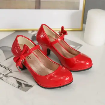 

Children leather shoes Spring Fall new arrive girls princess shoes fashion high heels shoes comfort mid heel dance single pumps