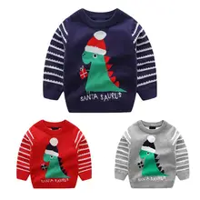 Рождественские свитера с динозаврами для мальчиков и девочек зимняя детская одежда, пуловер толстый теплый вязаный свитер хлопковые топы с длинными рукавами для детей от 2 до 8 лет