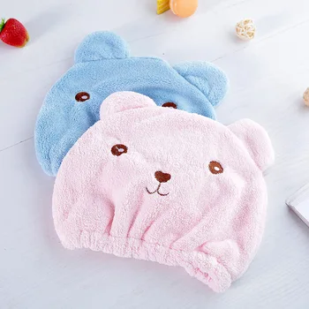 

Soft Microfiber Cartoon Bear Quickly Dry Hair Hat Hair Turban Women Girls Ladies Cap Bathing Drying Towel Head Wrap Hat