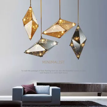 

Nordic Creative Diamond Glass Pendant Lights Post-modern Personality Hanging Lamps Living Room Dining Room Decor Light Fixtures