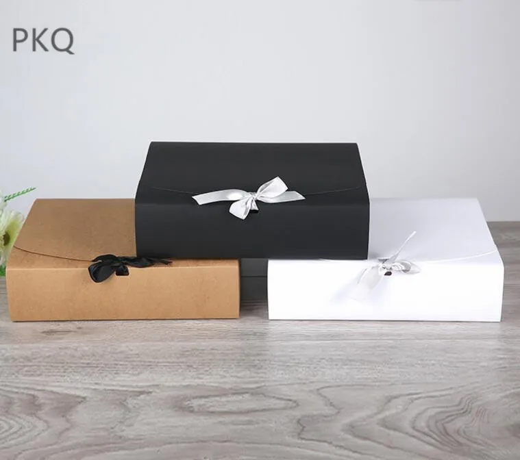 15 шт. большой крафт-бумаги Бумага коробка пустая подарочная упаковка коробки с лентой белый/черный ручной работы ящик для хранения одежды 31x25,5x8 см