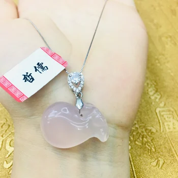 

Natural white ice bottom stone carving purse pendant with 925 silver necklace exquisite women's clavicle chain style