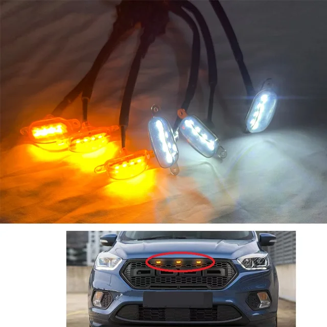 Racing Grill Raptor White LED Lamps Amber LED Light External Decoration Grille Lamp For F150 F250 KUGA DEGE VIGO EXPLORER ROCCO