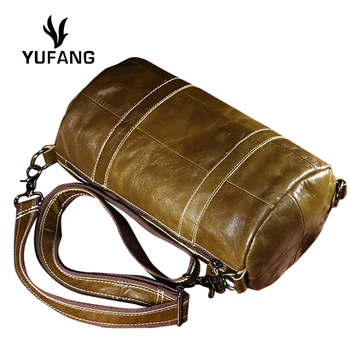 

YUFANG Genuine Leather Messenger Bag Large Capacity Shoulder Bag Vintage Fashion Men Crossbody Bag Barrel-shaped Men Bag