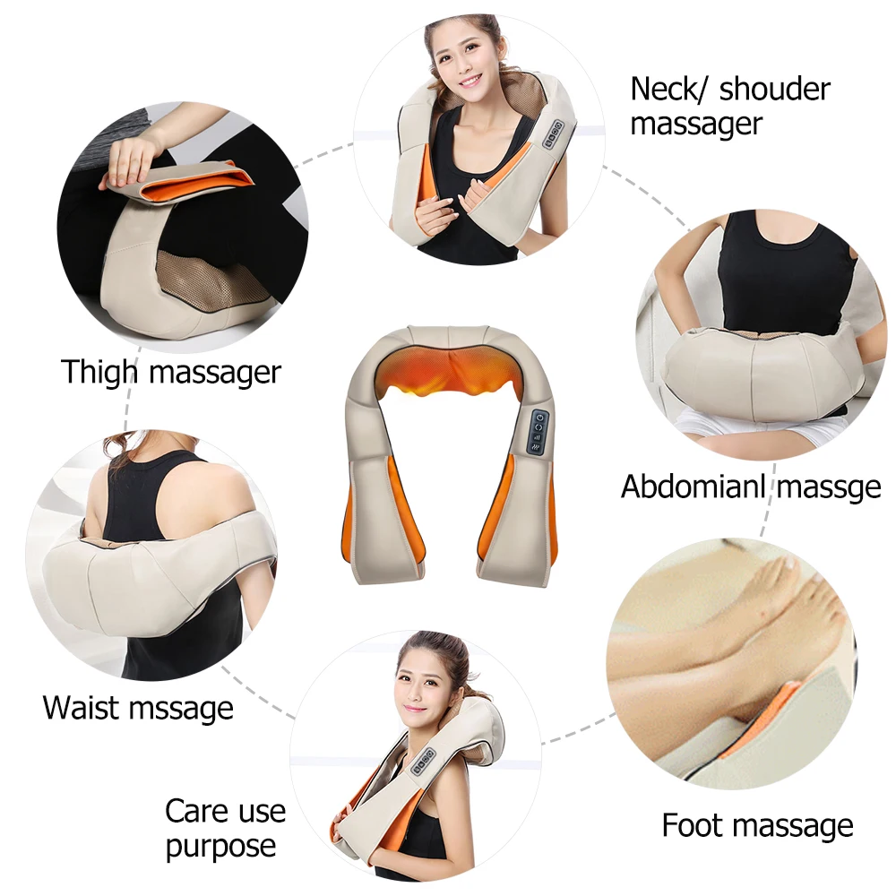 U Shape Electrical Shiatsu Back Neck Shoulder Body Massager Infrared Heated Kneading Car Home Health Care Relaxation Massager