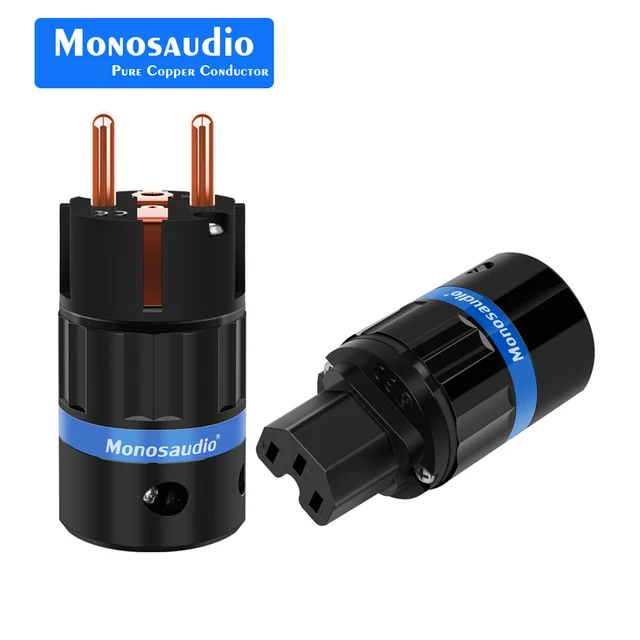 Monosaudio E104/F104 Pure Copper EU version Power Plug European Male connector Schuko supply cable jack+IEC Female Plug