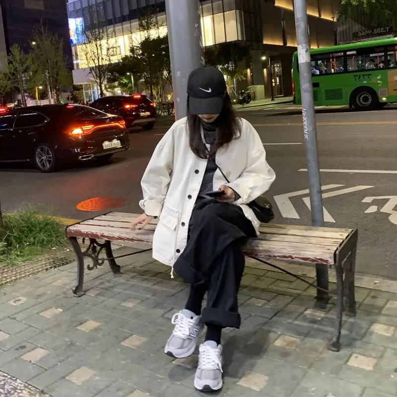 

19 Autumn And Winter Sense of Design Drawstring White Jeans Coat Women's Loose-Fit Casual Jacket