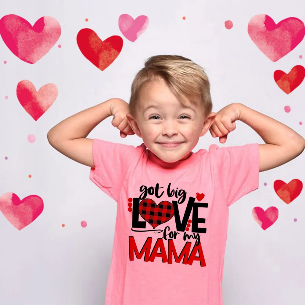 Детские рубашки с надписью Got Big Love for My Mama в клетку на День Св. Валентина для