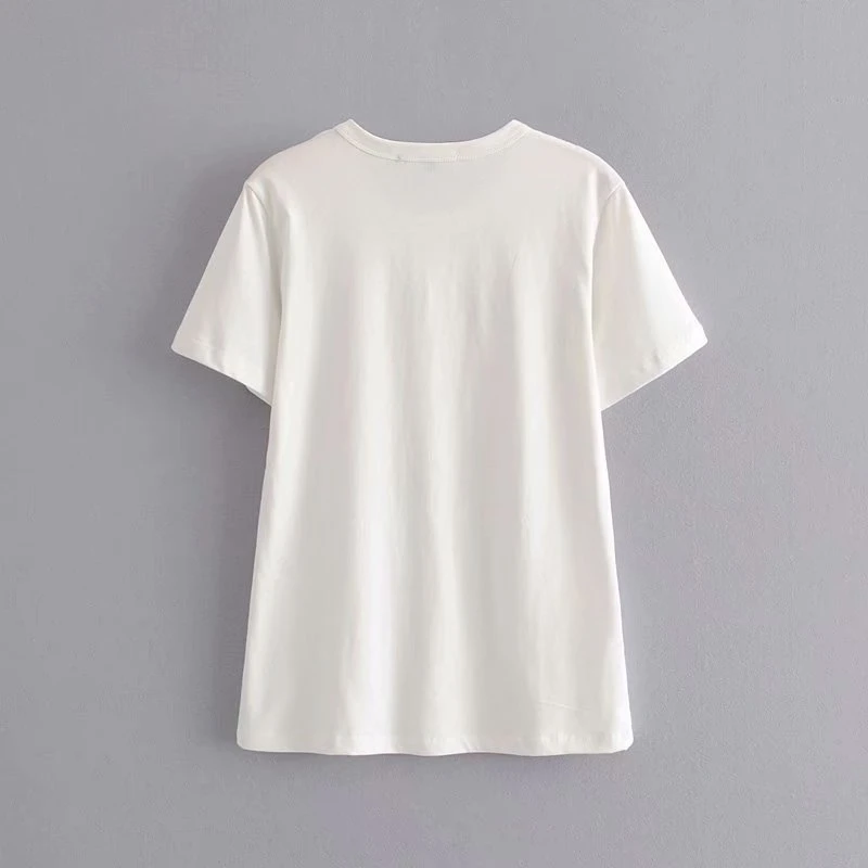 Boho chic Модные женские хлопковые топы с круглым вырезом и мультяшным принтом, футболка с буквами, женские футболки с коротким рукавом, большие размеры