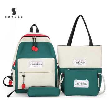 

A Set Women Canvas Backpacks Candy Color School Bags for Teenagers Girls Backpack Patchwork Kawaii Fashion Wild Backpack