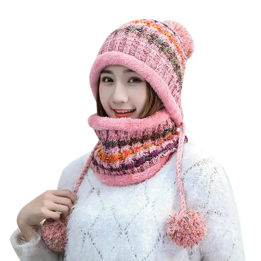 Pink Studyset 2 шт./компл., зимняя женская вязаная шапка, шарф, модная шерстяная утолщенная шапка, набор воротников, высококачественные вязаные шапки - Цвет: Pink