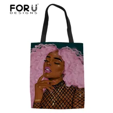 FORUDESIGNS/африканская американская женская черная художественная Холщовая Сумка-тоут для девочек, женские функциональные сумки-шопперы, женская сумка для хранения