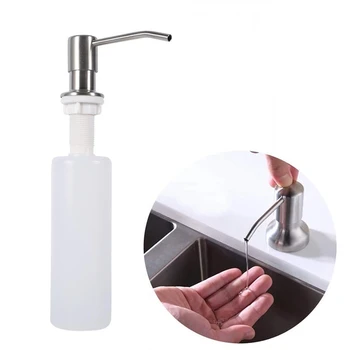 

300Ml Kitchen Sink Hand Soap Dispenser Plastic Bottle, Liquid Under Brushed Nickel Head,for Bathroom and Kitchen-Silver