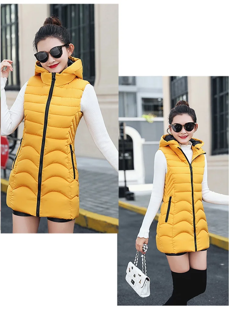 YAGENZ Women Sleeveless Jacket Winter Vest Women Down Cotton Thick Warm Vest Windproof Plus size Warm Hooded Vest Waistcoat 515