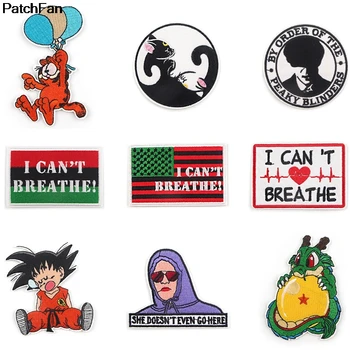 

A3760 Patchfan Cartoon Cat Tv Show Girls Embroidery Patches For Clothing DIY Iron On Clothes I Can't breathe Patch