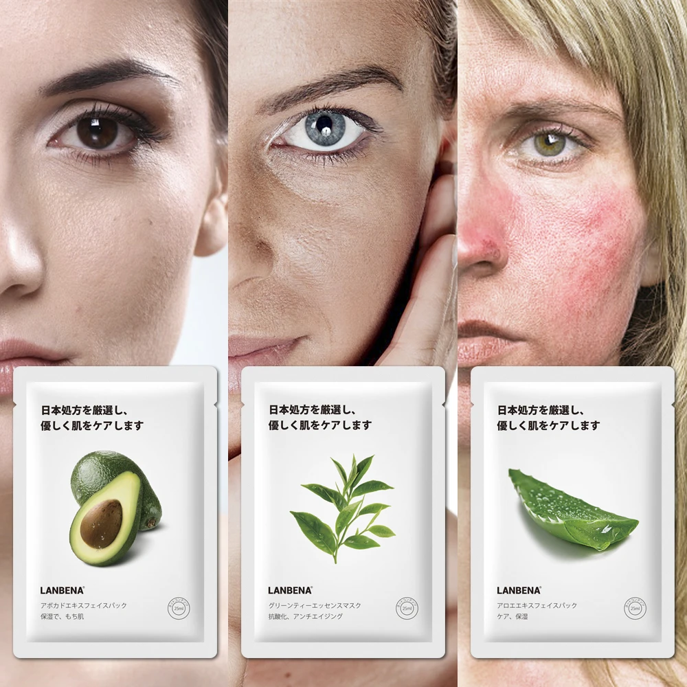 LANBENA Face Mask Fruit Essence Facial Mask Deep Hydration Whitening Moisturizing Shrink Pores Korean Sheet Face 3