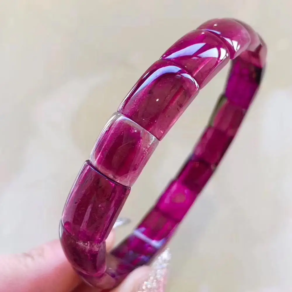 

Real Natural Red Watermelon Tourmaline Quartz Bracelet For Woman Man Crystal 12x8mm Rectangle Beads Stretch Bangle Jewelry AAAAA
