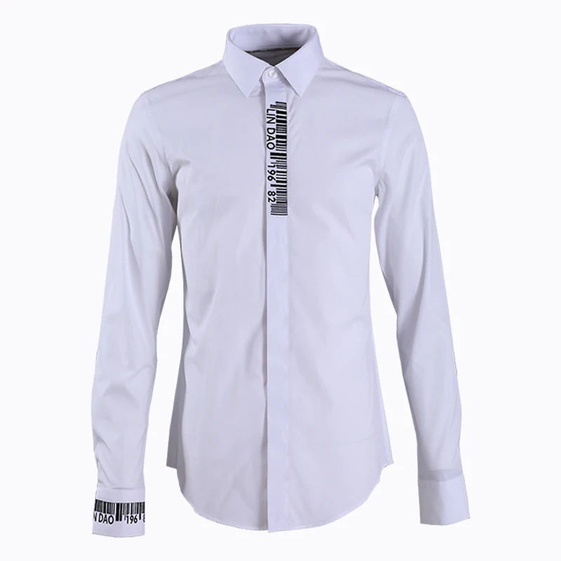 Белый Personality Embroidery Mens Shirt Solid Slim Chemise homme Turn down Collar Long sleeve Camisas Casual Business male Shirts - Цвет: Белый