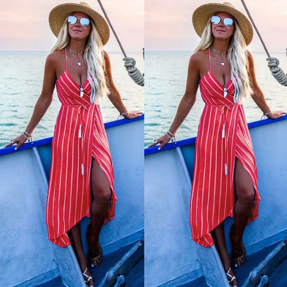 

Party Dress Sexy Women Summer Boho Maxi Stripe Dress Evening Party Beach Dress Sundress Beautiful Dresses For Party Z0204