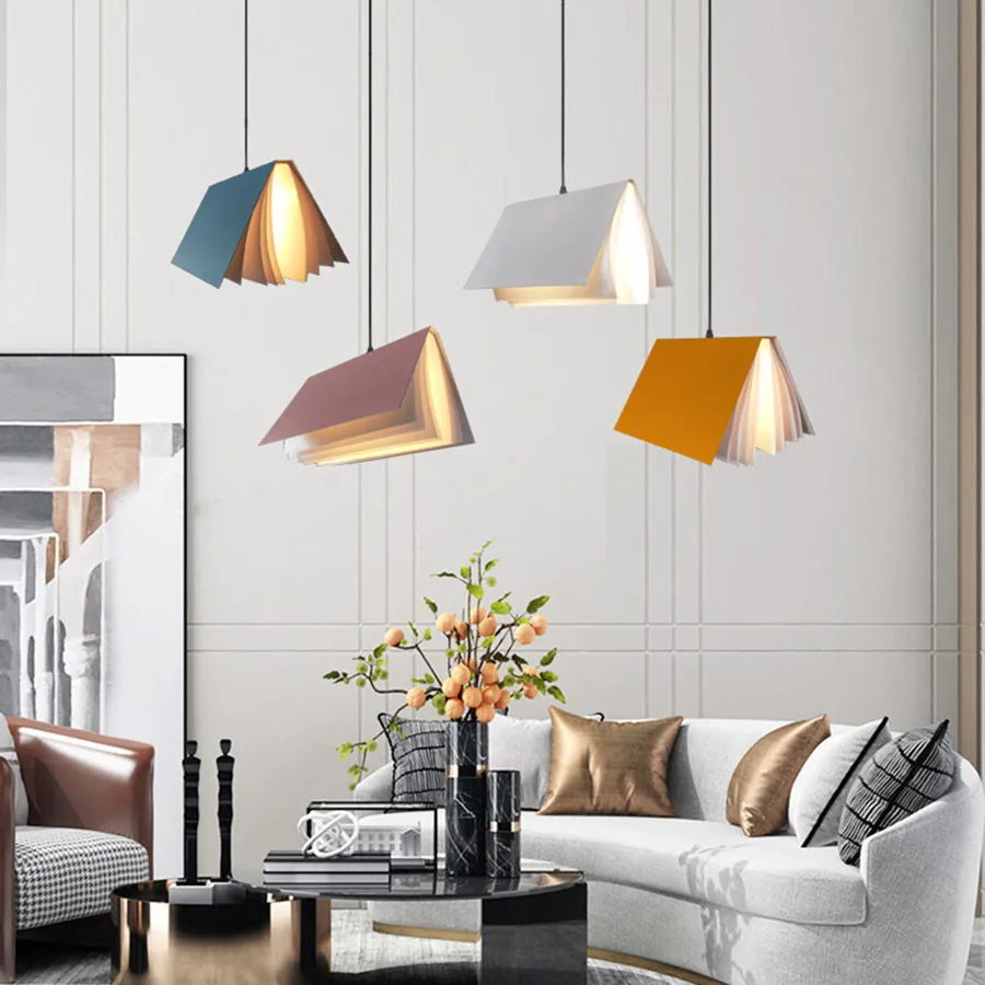Modern Creative Book Pendant Light Nordic Iron Art LED Lamp