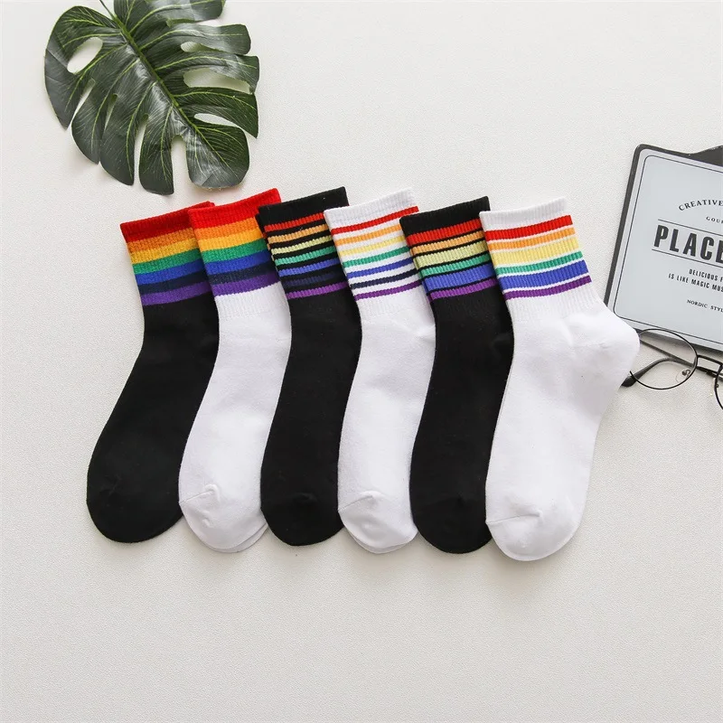 Any 5 pairs Зимние женские носки, хлопковые носки в радужную полоску, рождественские Модные теплые рождественские Повседневные носки в Корейском стиле Харадзюку - Цвет: Any 5 pairs