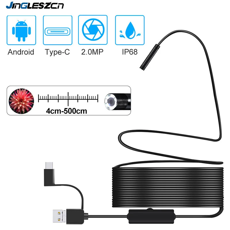 Newest 1080P USB Snake Dual Lens Inspection Camera 2.0 MP IP67 USB Type-C Endoscope with 8 LED for Samsung Huawei Xiaomi PC